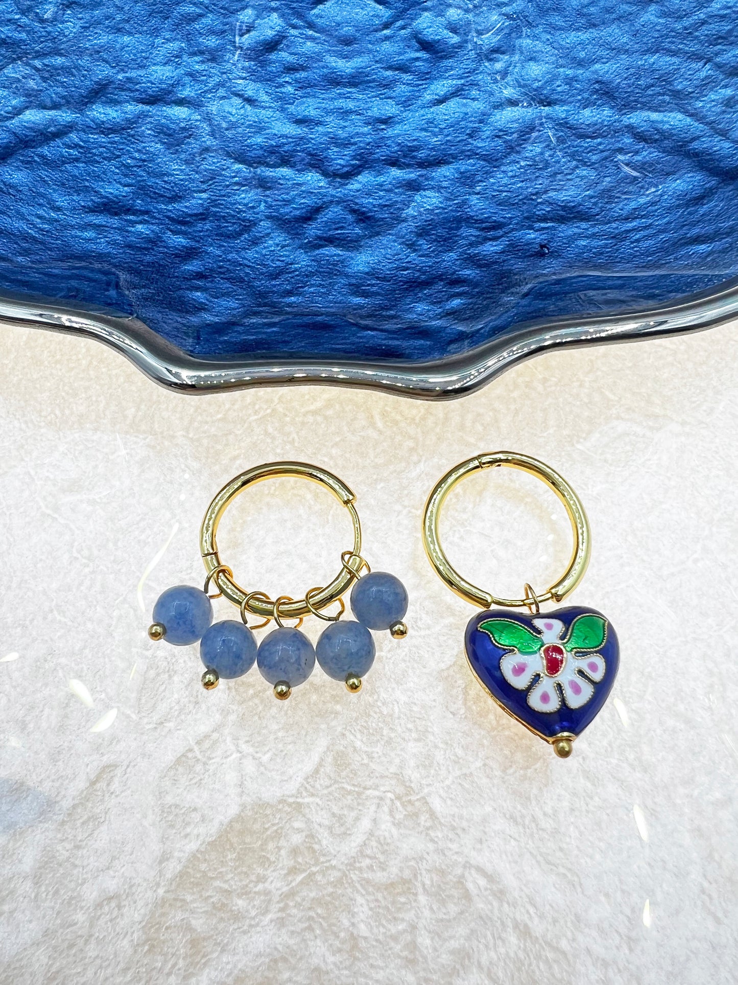 French Vintage Asymmetrical Enamel Oil Drop Earrings