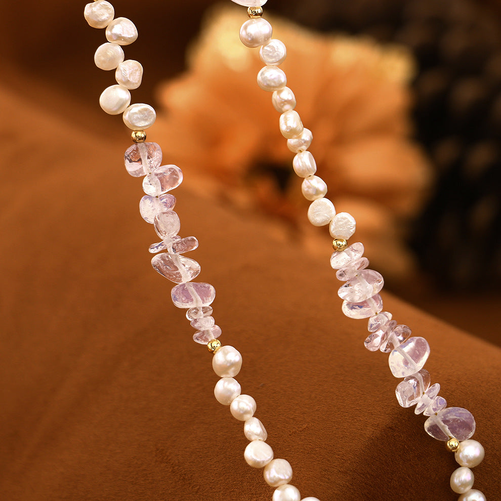 Baroque Rose Quartz Pomegranate Natural Freshwater Pearl Necklace