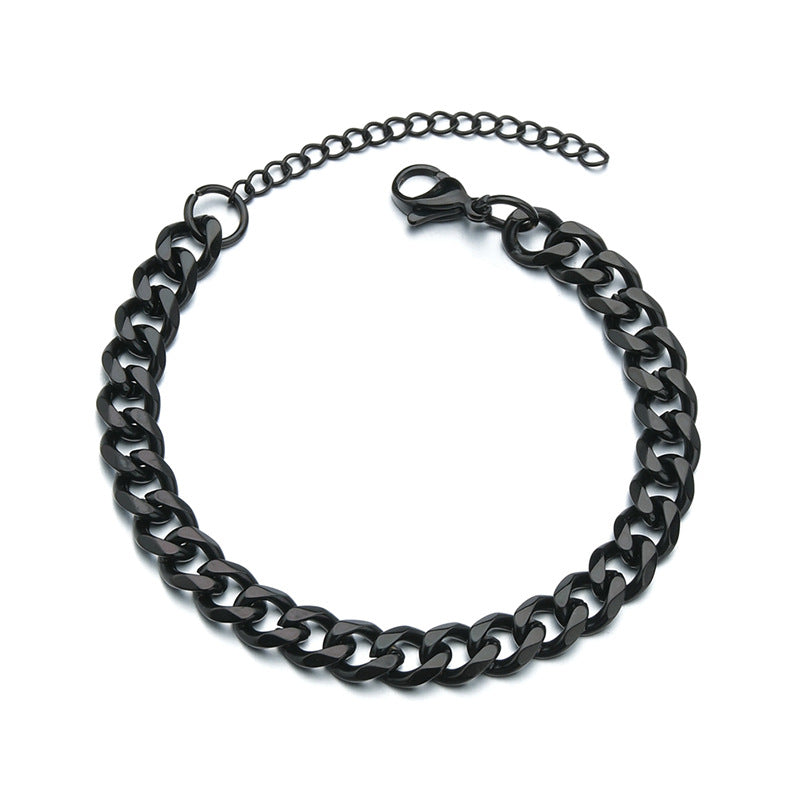 Unisex Polished Black Stainless Steel Six-Sided Bracelet