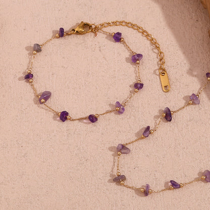 18K Gold Plated Amethyst Handmade Chain Waterproof Necklace