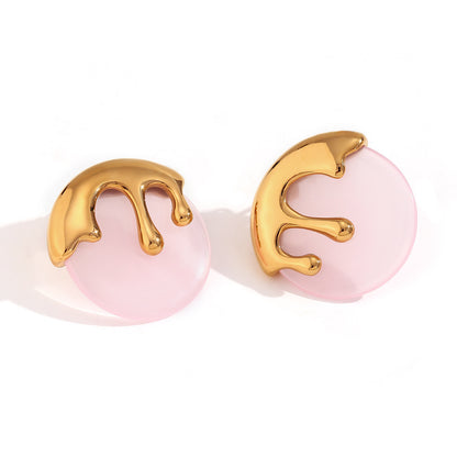 18K Gold Plated Acrylic Pink Ice Cream Ball Stud Waterproof Earrings