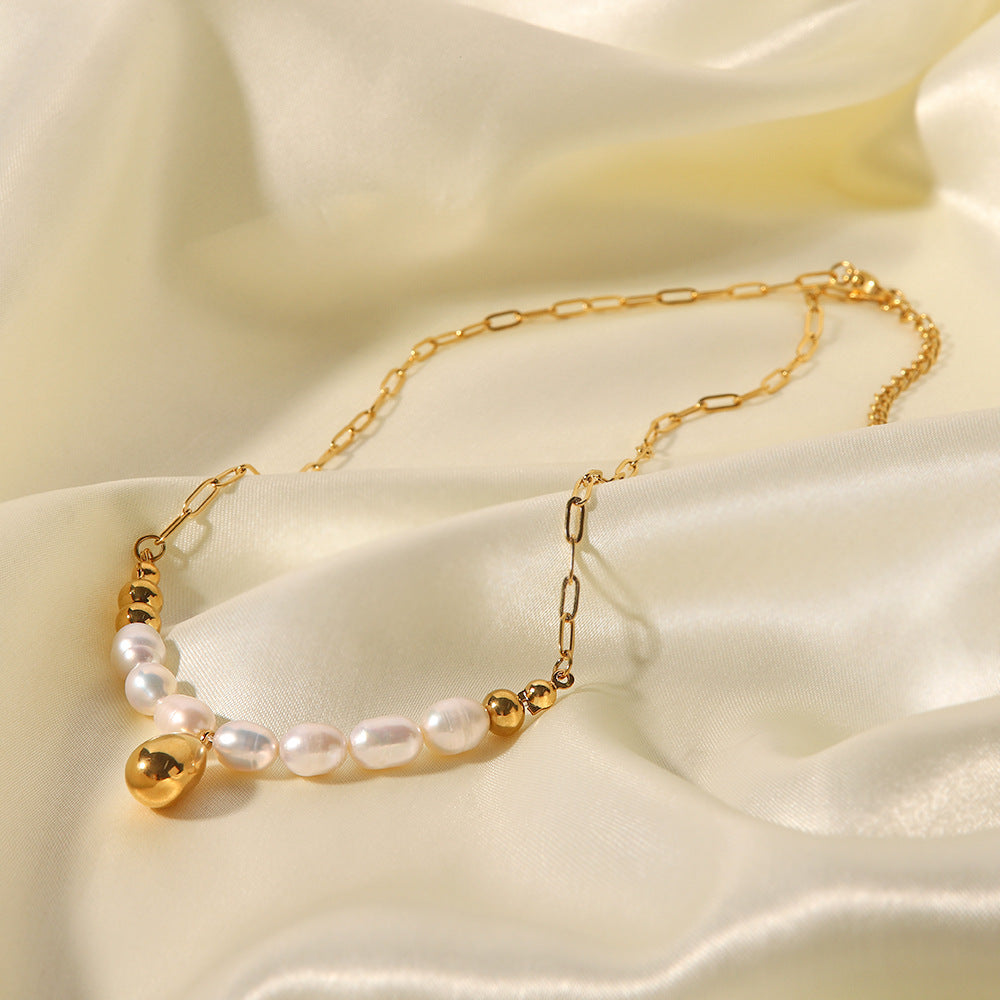 18K Gold Plated Gold Water Drop Pendant Freshwater Pearl Necklace Waterproof