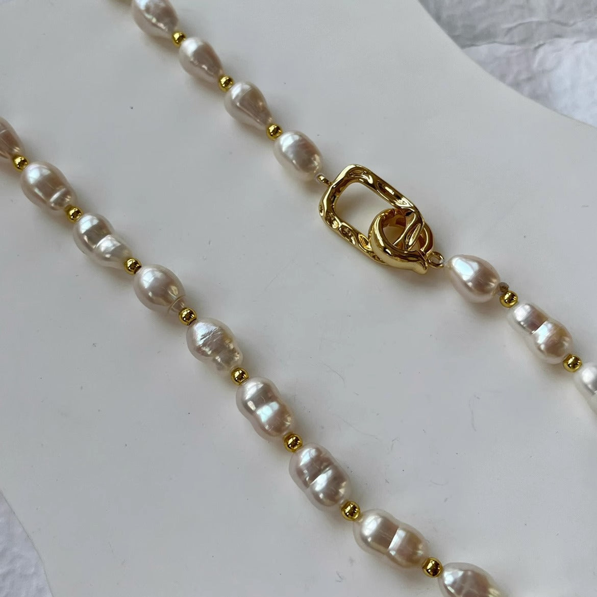 Golden Rectangular Pendant Natural Freshwater Pearl Necklace