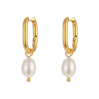 18K Gold Plated U Pearl Drop Waterproof Earrings