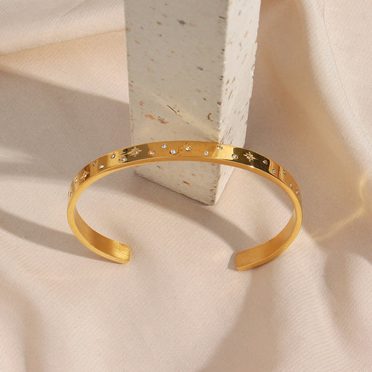 18K Gold Plated Star Zircon Open Waterproof Bangle