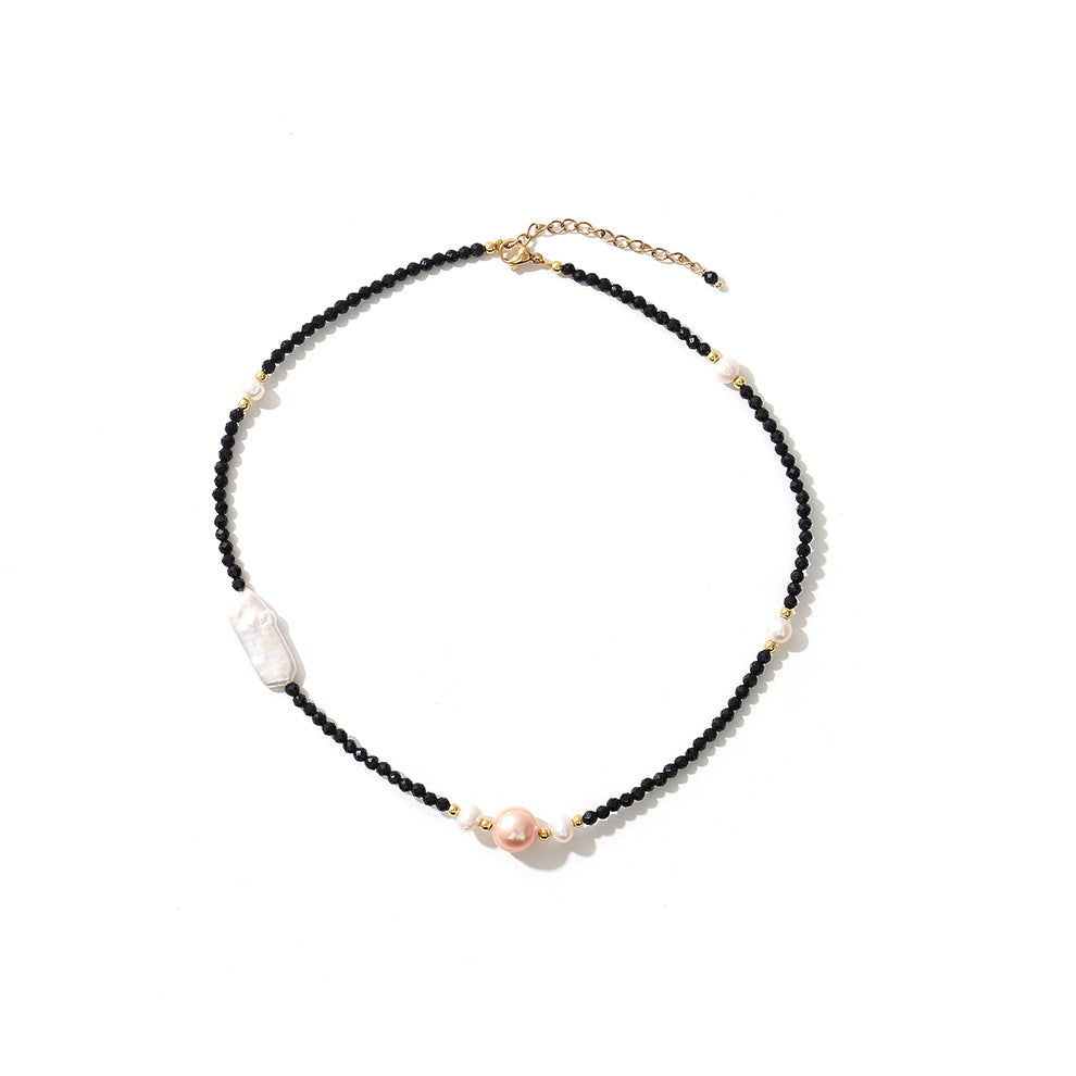 Baroque Natural Freshwater Pearl  Black Spinel Necklace