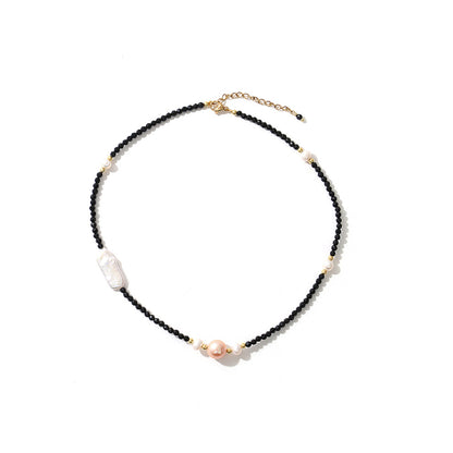 Baroque Natural Freshwater Pearl  Black Spinel Necklace