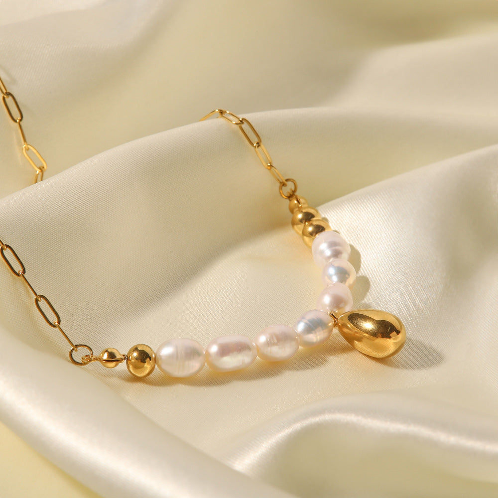 18K Gold Plated Gold Water Drop Pendant Freshwater Pearl Necklace Waterproof