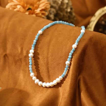 Aquamarine Natural Freshwater Pearl Necklace