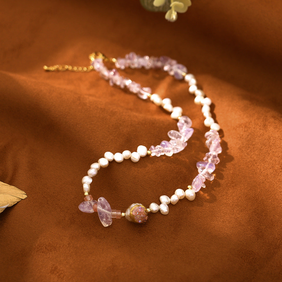 Baroque Rose Quartz Pomegranate Natural Freshwater Pearl Necklace