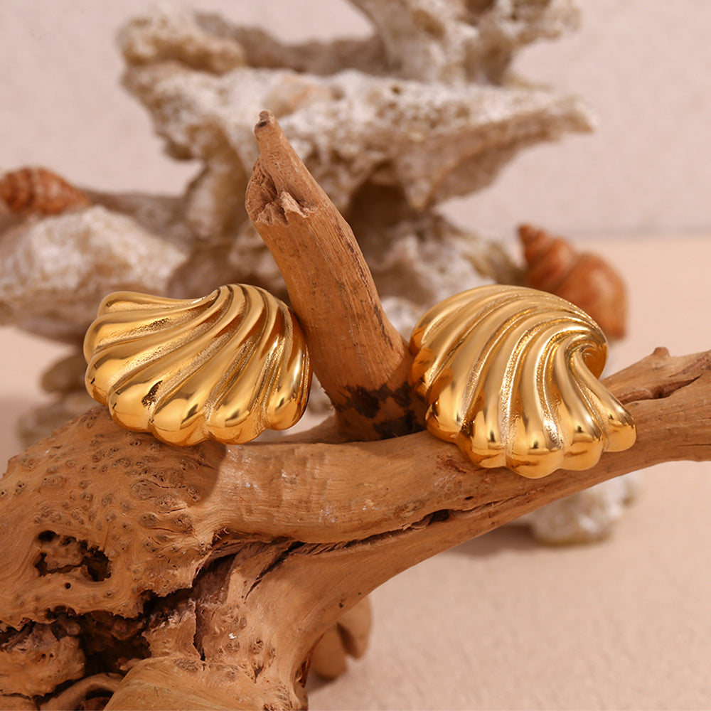 18K Gold Plated Shell Stud Waterproof Earrings