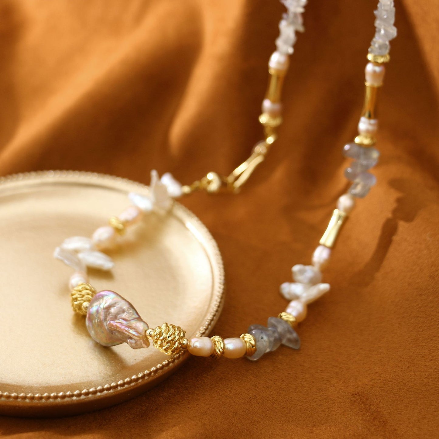 Moonstone Purple Baroque Natural Freshwater Pearl Necklace