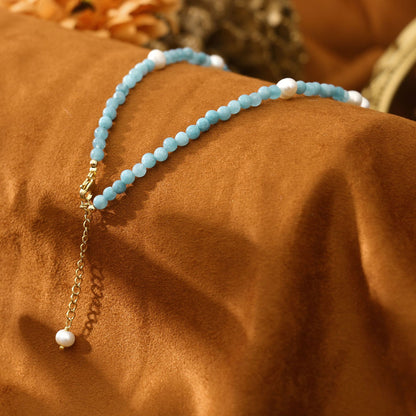 Aquamarine Natural Freshwater Pearl Necklace