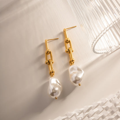 18k Gold Plated Freshwater Pearl Drop Earrings Waterproof