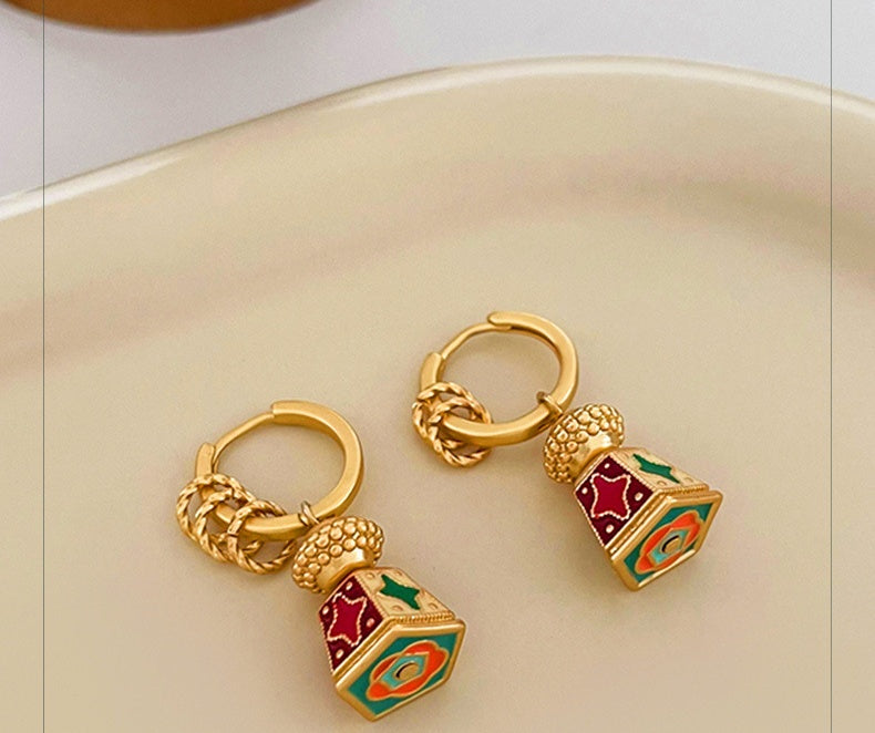 Retro Multi-Wear Enamel Oil Drop Earrings