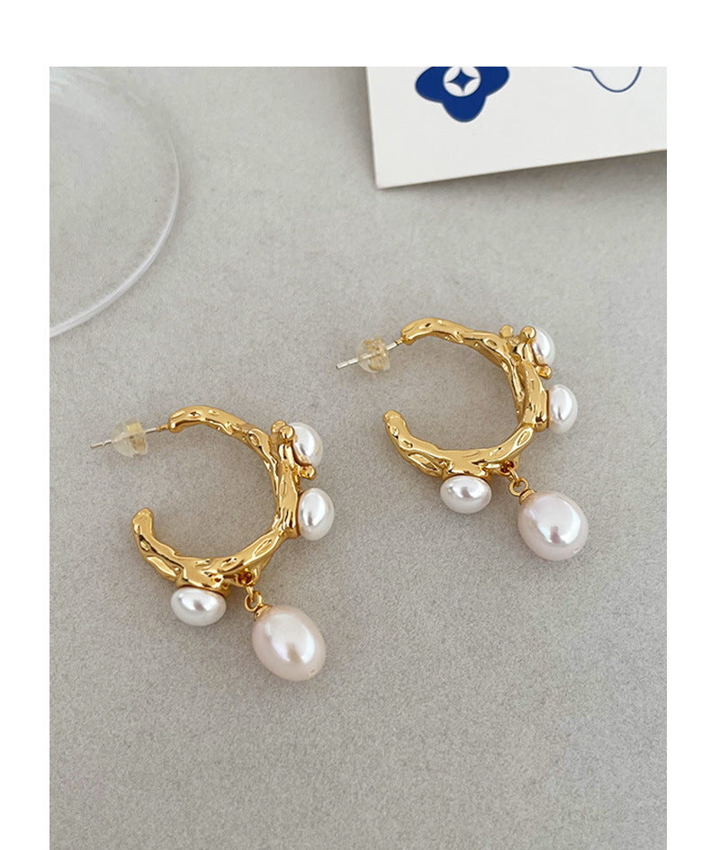 Vintage C-Shaped Lava Natural Pearl Earrings