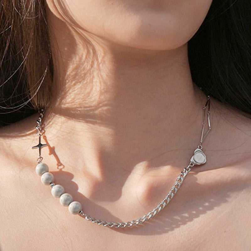 Zircon Heart Pearl Necklace