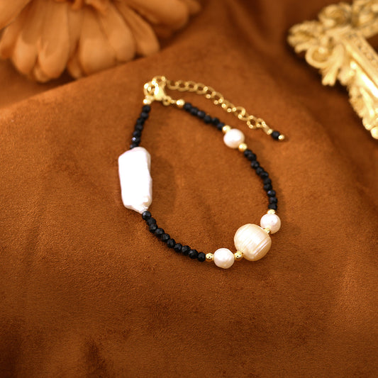 Baroque Natural Freshwater Pearl Black Spinel Bracelet