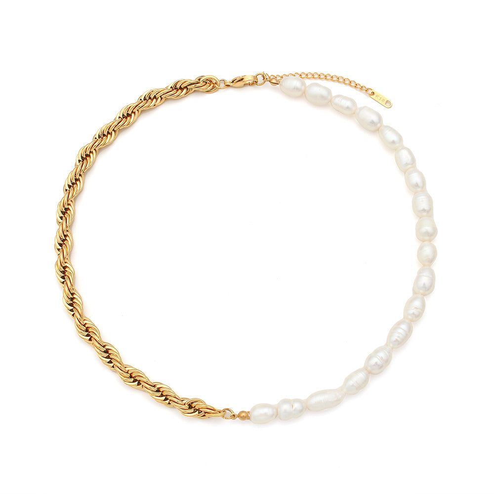 18K Plated Natural Freshwater Pearl Twist Chain Waterproof Necklace