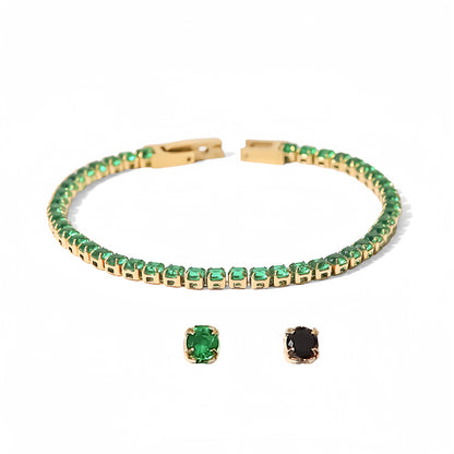 18K Gold Plated Green/Black Zircon Bracelet Waterproof