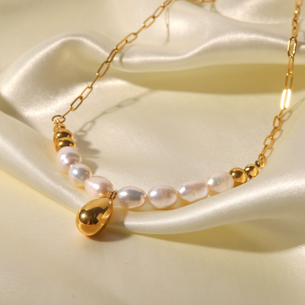 18K Gold Plated Gold Water Drop Pendant Freshwater Pearl Necklace Waterproof