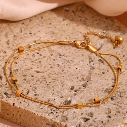 18K Gold Plated Cubic Bead Layered Waterproof Anklet