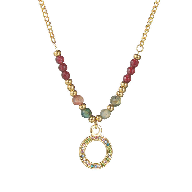 14K Gold Plated Colorful Beaded Zircon Pendant Necklace