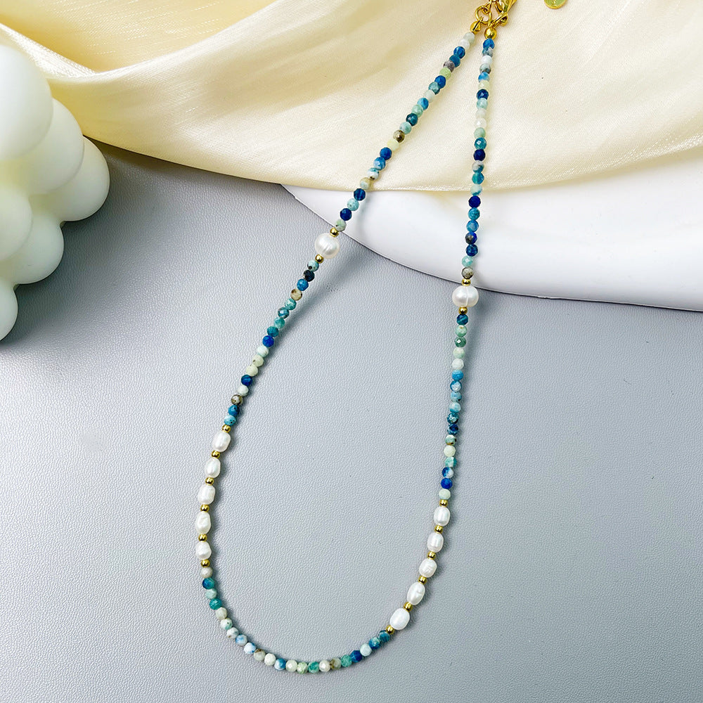 Natural azurite freshwater pearl necklace