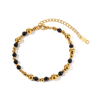 18K Gold Plated Black Agate Beaded Bracelet Waterproof