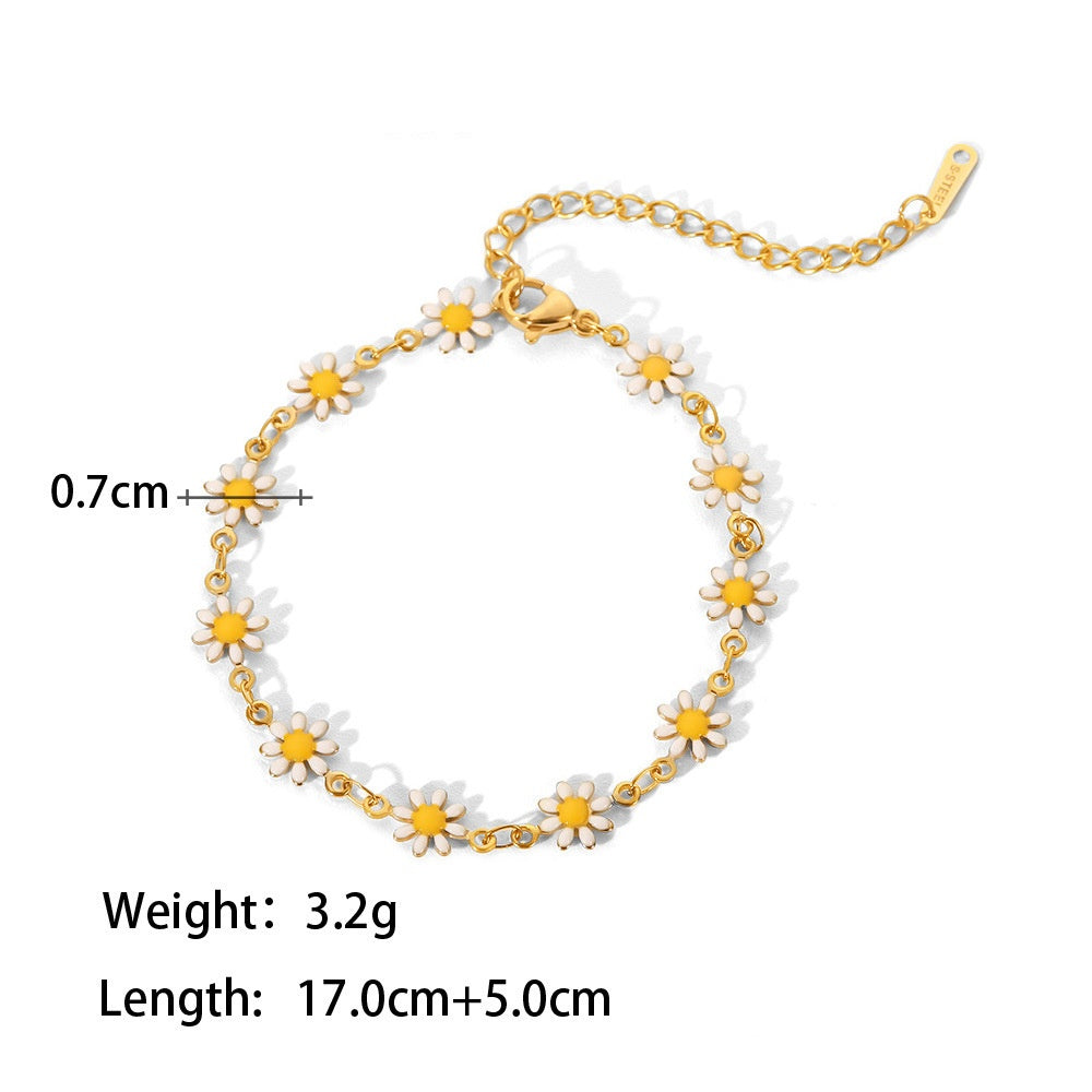 18K Gold Plated Color/White Daisy Bracelet Waterproof