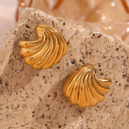 18K Gold Plated Shell Stud Waterproof Earrings