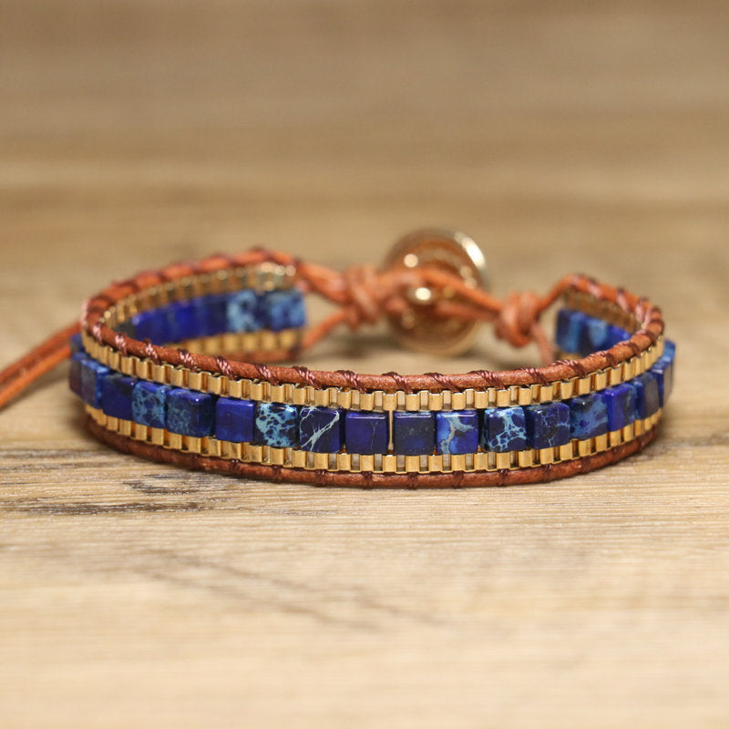 Natural Lapis Lazuli Leather Woven Bracelet