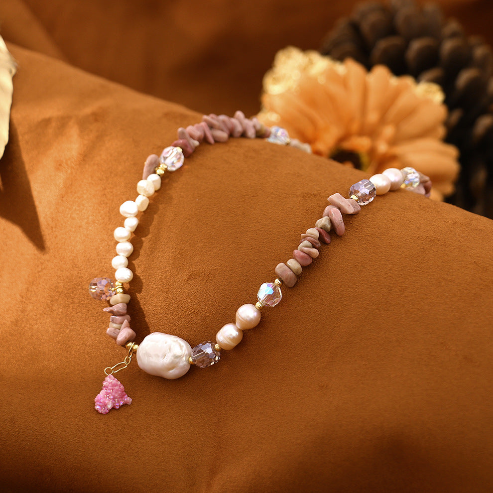 Baroque Rose Stone Natural Freshwater Pearl Necklace