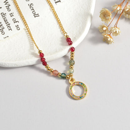 14K Gold Plated Colorful Beaded Zircon Pendant Necklace