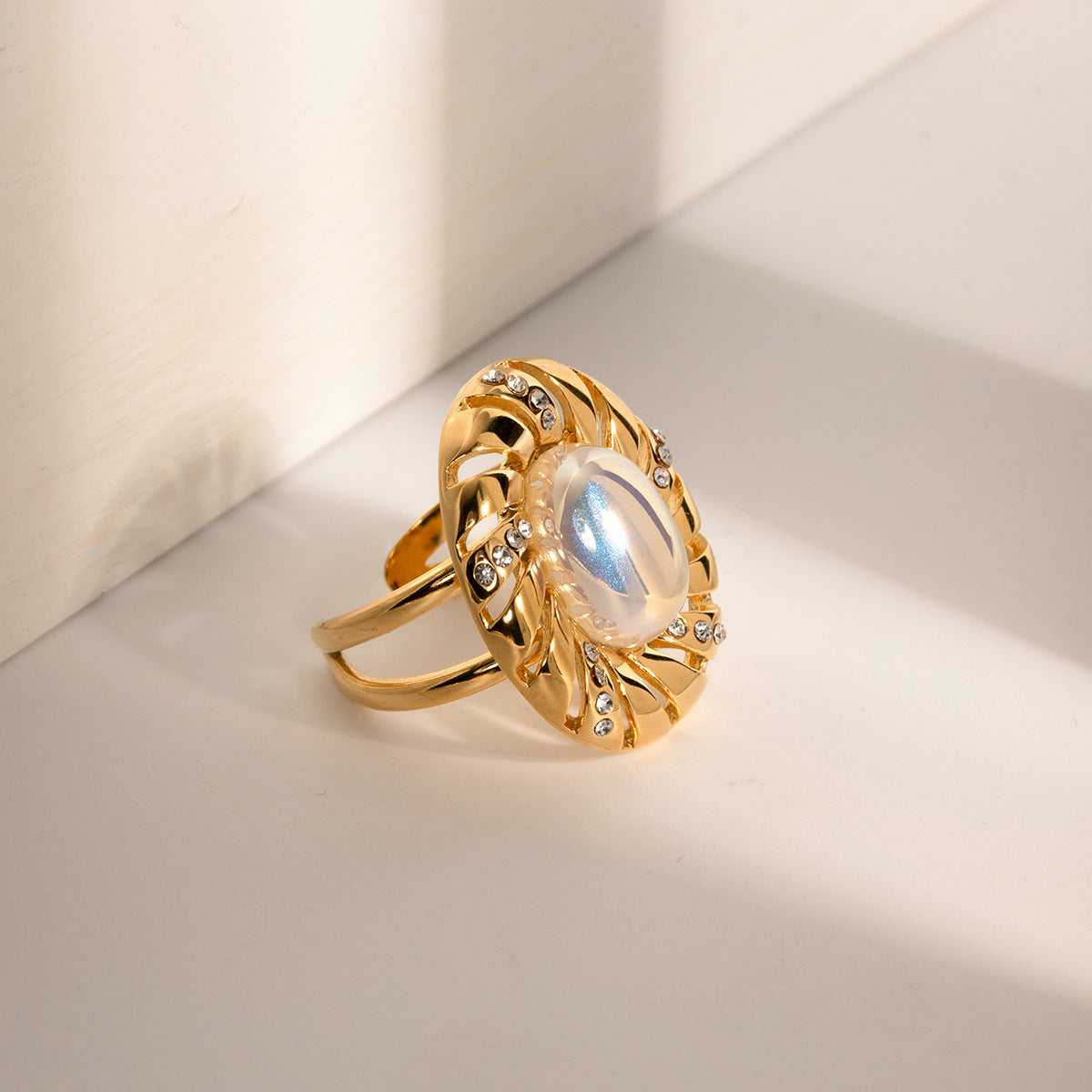 18K Gold Plated Mermaid Pearl Open Ring Waterproof