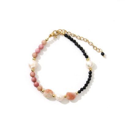 Baroque Natural Pearl Rose Stone Black Spinel Bracelet