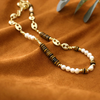 Tiger Eye Natural Freshwater Pearl Necklace