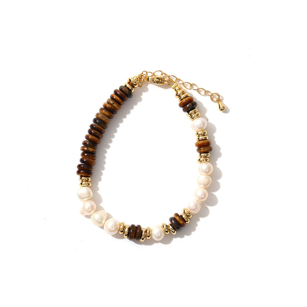 Tiger Eye Natural Freshwater Pearl Bracelet