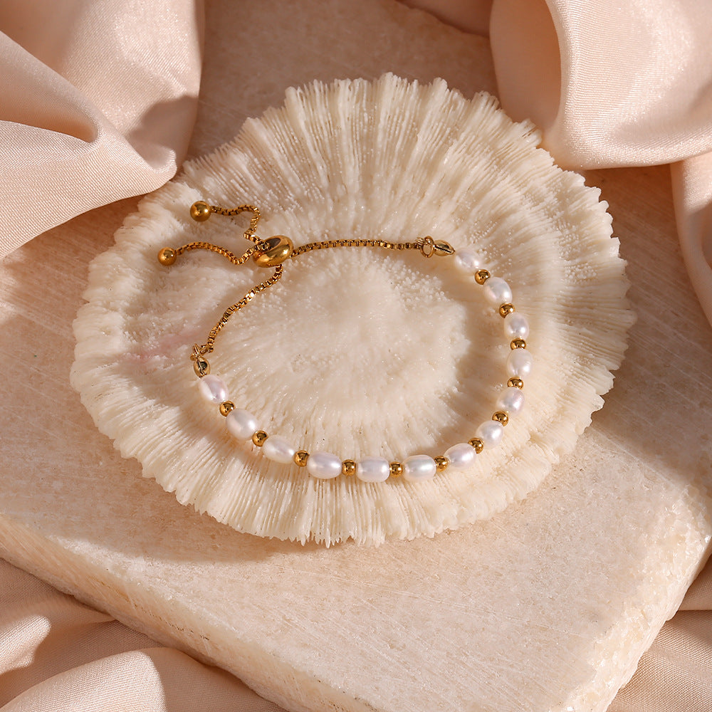 18K Gold Plated Freshwater Pearl Drawstring Waterproof Bracelet