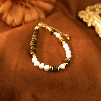 Tiger Eye Natural Freshwater Pearl Bracelet