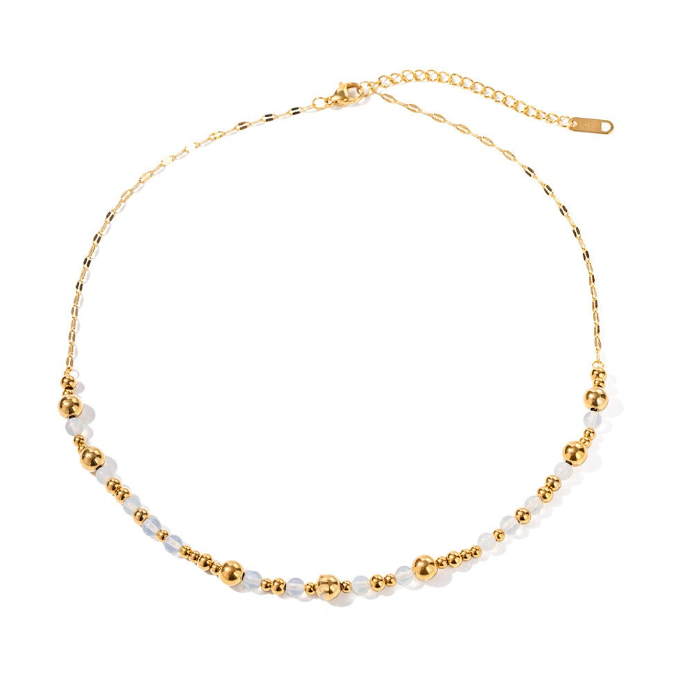 18K Gold Plated White Agate Beaded Necklace Waterproof