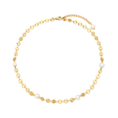 18K Gold Plated Snowflake Natural Freshwater Pearl Necklace Waterproof