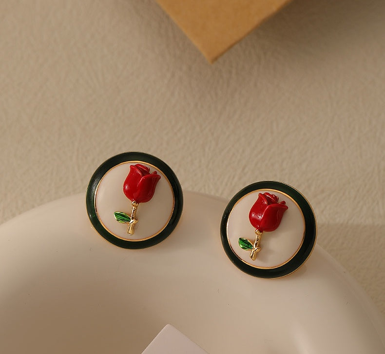 French Vintage Rose Oil Drop Earrings