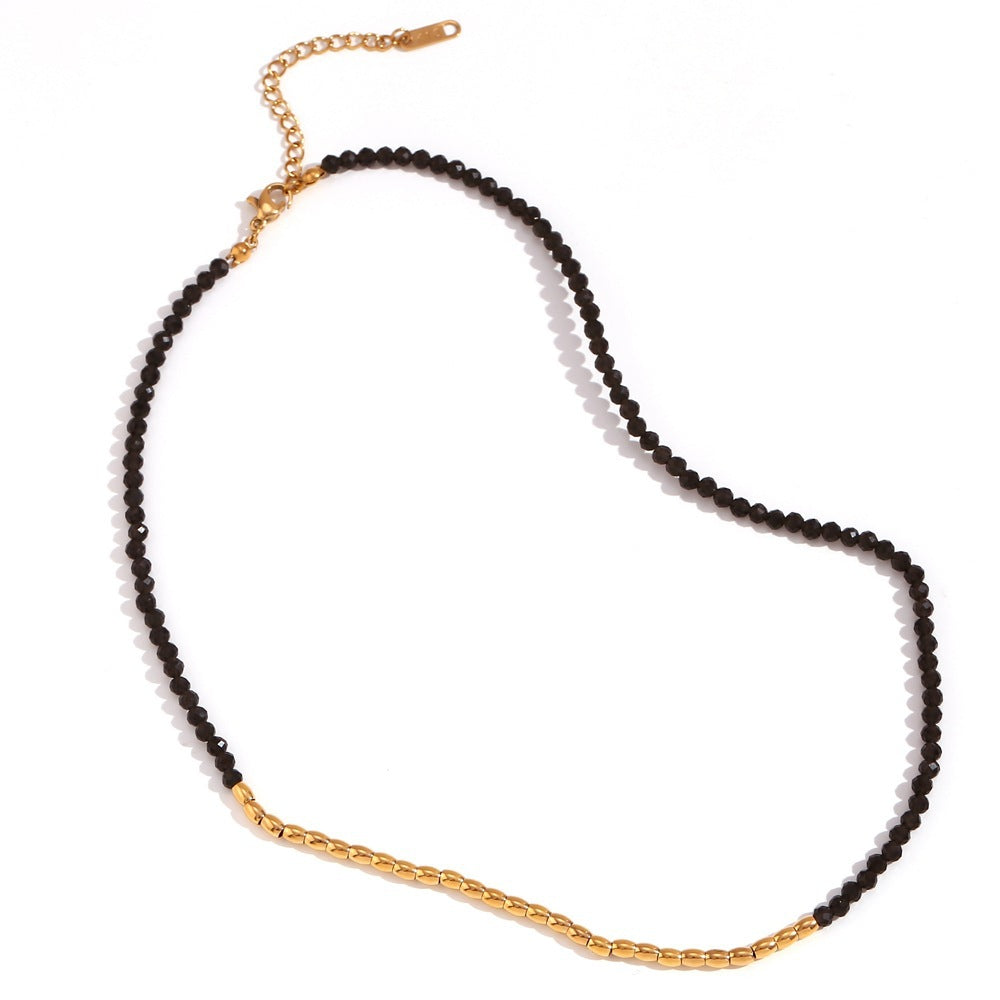 18K Gold Plated Natural Obsidian Beaded Waterproof Necklace