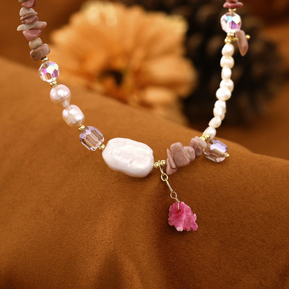 Baroque Rose Stone Natural Freshwater Pearl Necklace