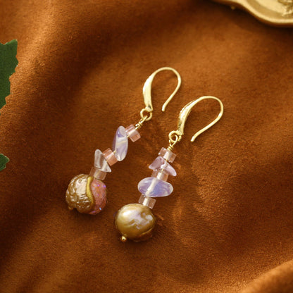 Baroque Rose Quartz Garnet Freshwater Pearl Earrings