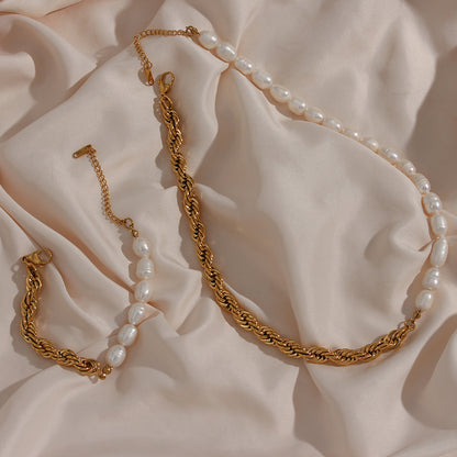 18K Plated Natural Freshwater Pearl Twist Chain Waterproof Necklace