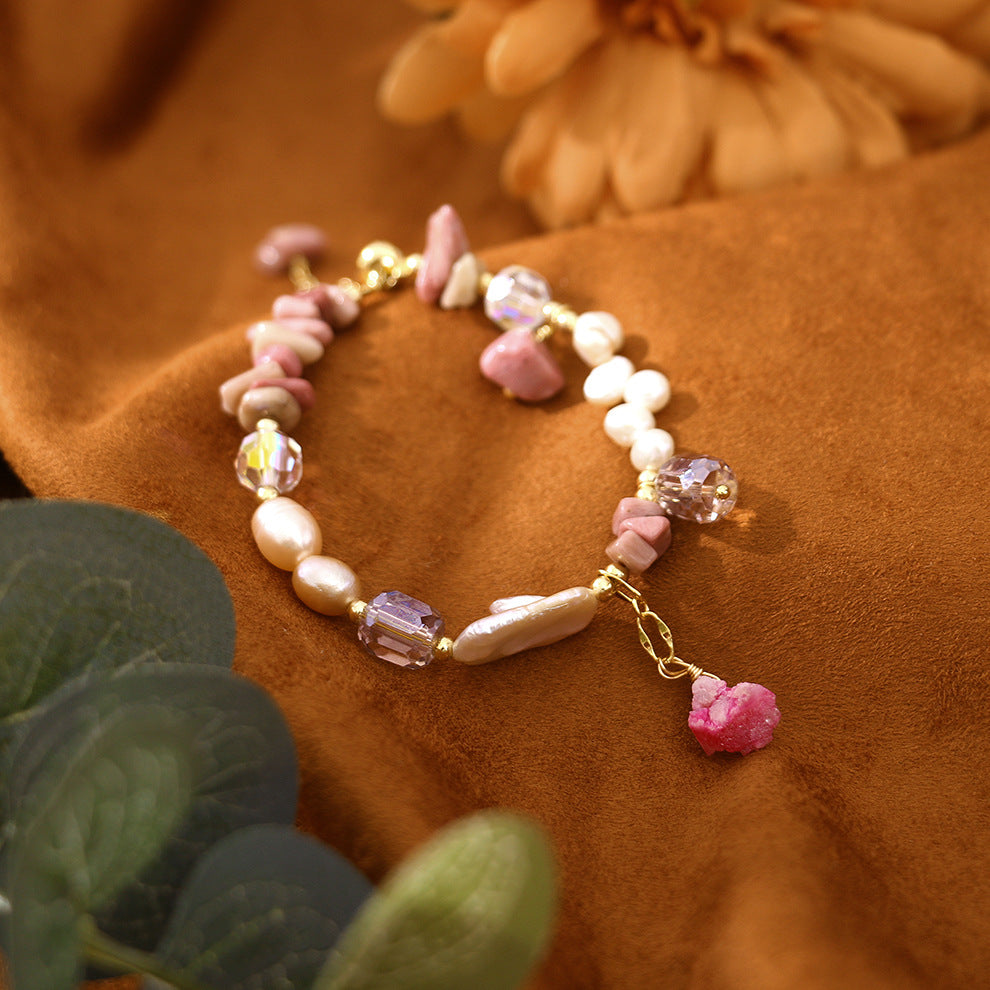 Baroque Natural Pearl Rose Stone Bracelet