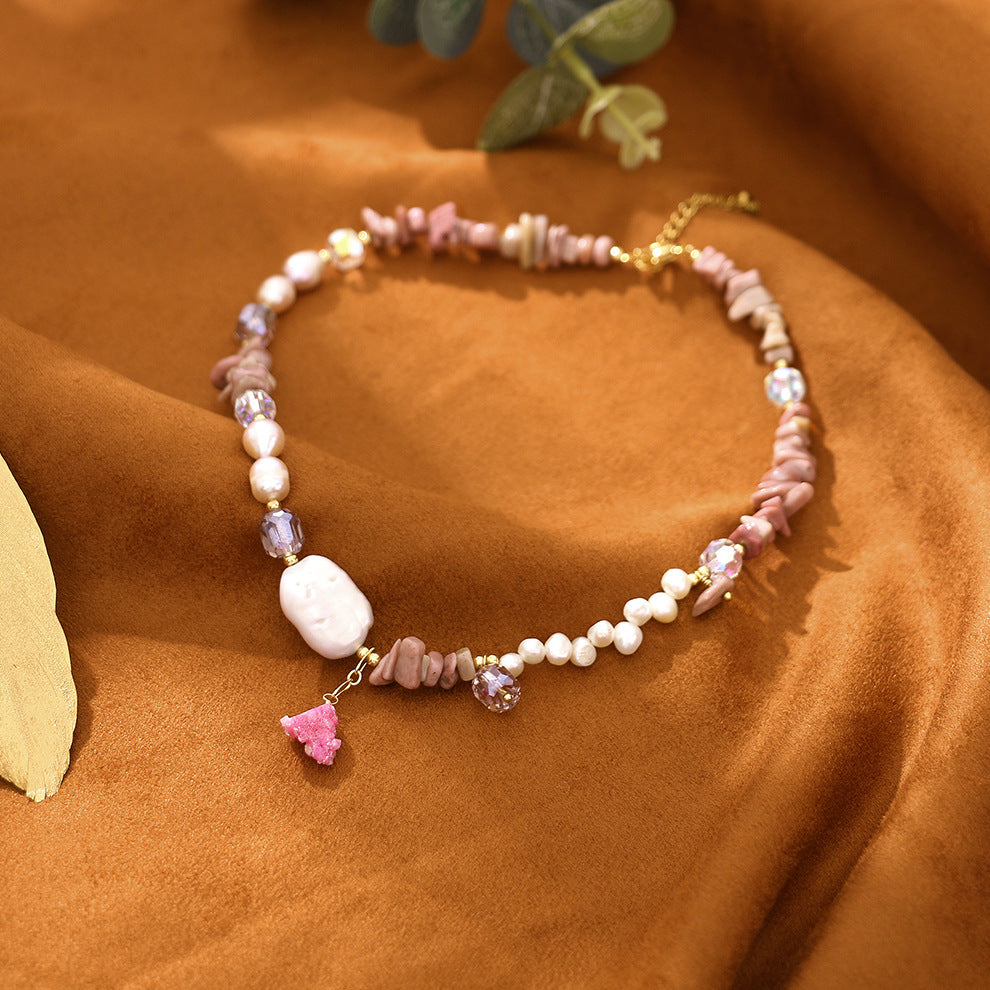 Baroque Rose Stone Natural Freshwater Pearl Necklace