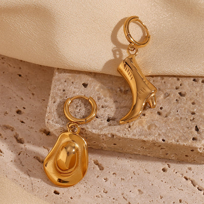 18K Gold Plated Western Cowboy Boot Waterproof Earrings